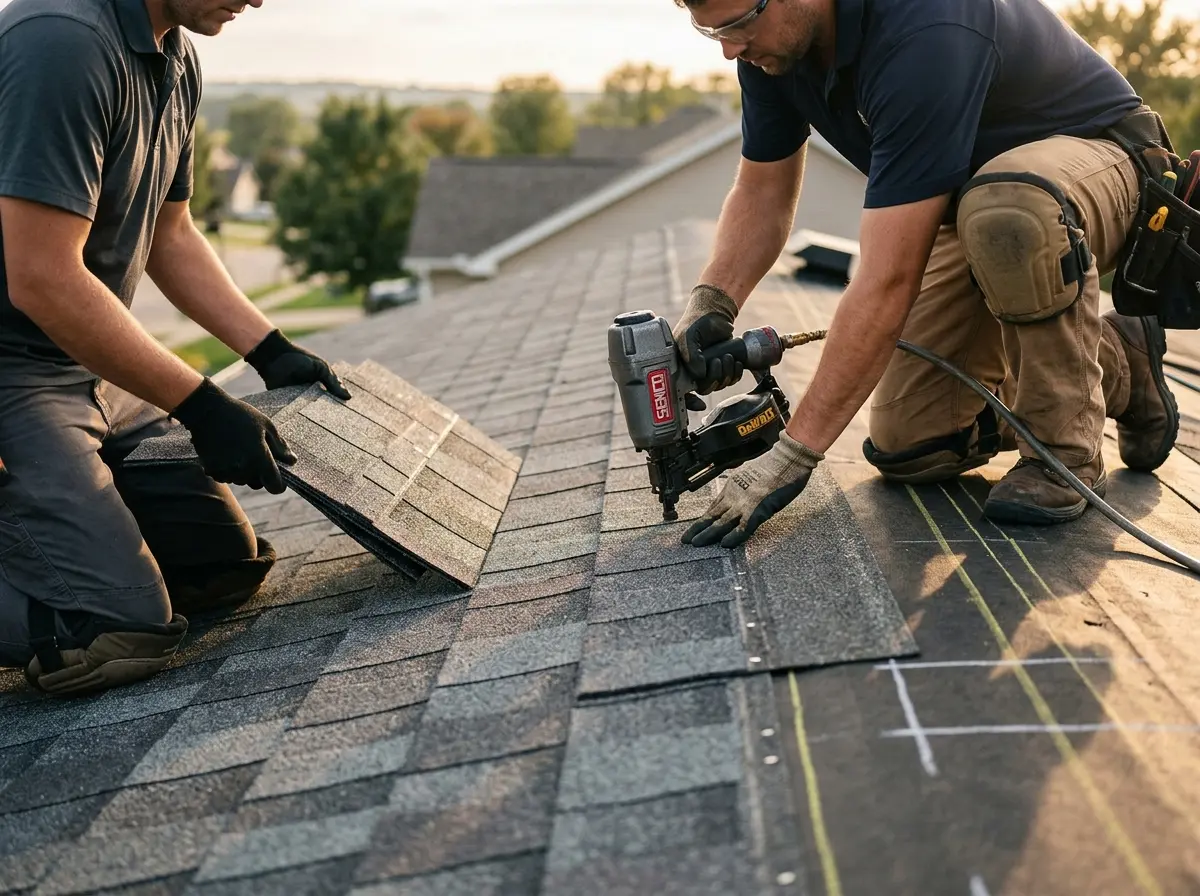Professional roofer working on a residential roof in Haines City